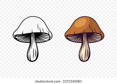 Vector Hand Drawn Cartoon Mushroom with Outline Icon Set Isolated. Mushroom Illustration, Mushrooms Collection. Magic Mushroom Symbol, Design Template