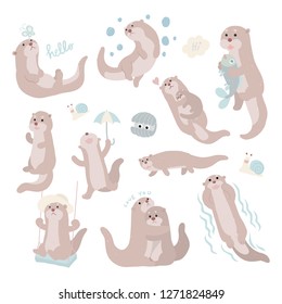 vector hand drawn cartoon otter collection poses