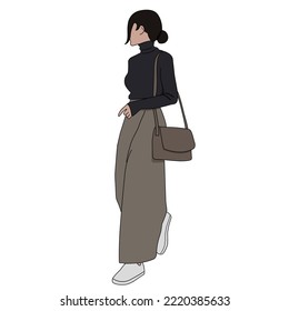 Vector hand drawn cartoon portrait of faceless woman standing with white background. Fit for stickers, decorations, elements, wallpapers, etc.