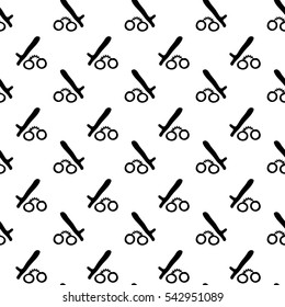 Vector hand drawn cartoon seamless pattern with handcuffs and police baton. Crime, detective, noir, police theme. Black and white crime pattern for paper, textile, polygraphy, game, web design