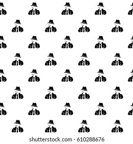Vector hand drawn cartoon seamless pattern with detective. Crime, noir theme. Black and white spy pattern for paper, textile, polygraphy, game, web design