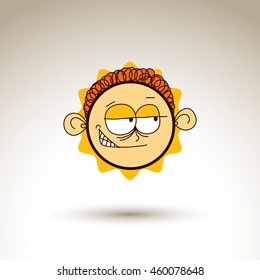 Vector hand drawn cartoon skeptic boy. Web avatar theme graphic design element isolated on white. Social conversation idea artistic drawing.