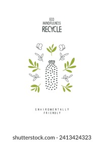 Vector Hand drawn cartoon sketch of recycle plastic bottle. Sustainable lifestyle. Plastic free ecological poster. Zero waste Concept.

