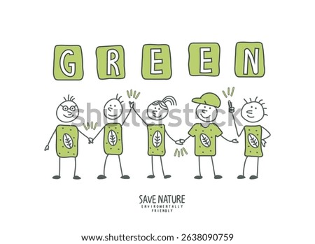 Vector hand drawn cartoon sketch of environmentally conscious humans. Volunteer people take care about planet ecology. Protect nature and ecology banner. Environmentally friendly planet Concept.