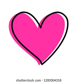 Vector hand drawn cartoon style illustration of a beautiful pink heart isolated on white backgrund