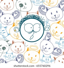 Vector hand drawn cartoon surprised boy. Education theme graphic design elements isolated. Social conversation idea drawing.