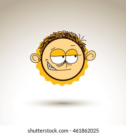 Vector hand drawn cartoon tricky boy. Web avatar theme graphic design element isolated on white. Social conversation idea artistic drawing.