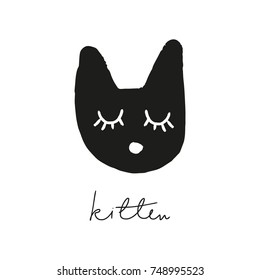 Vector hand drawn cat and inscription. Poster, postcard, sticker, print, element for design and other.