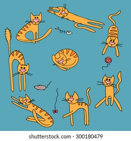 Vector hand drawn cat set