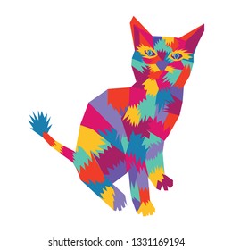 Vector hand drawn cat symbol silhouette geometric pop art style.