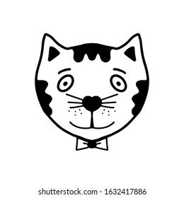 Vector hand drawn  cat's face. Cute character. cartoon  doodle illustration. Print for clothes