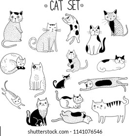 Vector hand drawn cat's set. Doodle cat's
