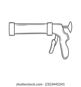 pistola de caldeo dibujada a mano del vector, pistola de silicona aislada en fondo blanco