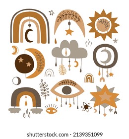 Vector hand drawn celestial collection with cute planet, moon, cloud, rainbow, star for nursery decoration. Doodle. Perfect for baby shower, birthday, children's party, clothing prints, greeting cards