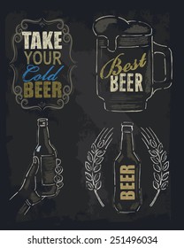 vector hand drawn chalk beer on chalkboard background