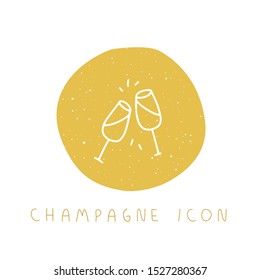 Vector hand drawn champagne icon for party, festival, blog, greeting card or logo. Minimalistic New Year and Christmas stories template