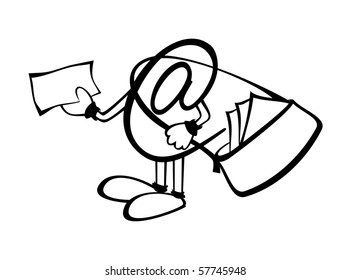 vector hand drawn characters line - colored cartoon - postman