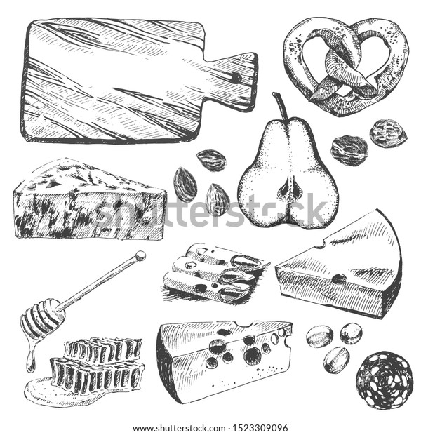 Vector Hand Drawn Charcuterie Board Illustration Stock Vector Royalty Free 1523309096