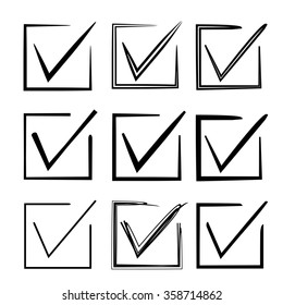 Vector Hand Drawn Check List Icons, Check Mark Icons, Check Mark Symbol, Check Box, Sketch Check Button