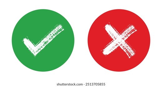 Vector Hand Drawn Check Mark And Cross Mark In Grunge Style