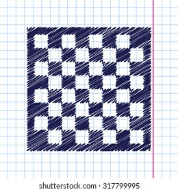 Vector hand drawn checkers board icon on copybook 