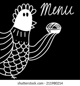 Vector hand drawn chicken with cake for menu.