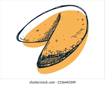 Vector hand drawn chinese fortune cookies isolated on white backgrounds. Food illustration. Crisp cookie with a blank piece of paper inside. For print, web, design, decor, logo.