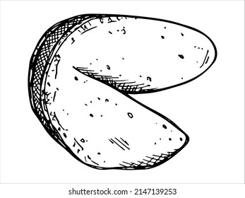Vector hand drawn chinese fortune cookies isolated on white backgrounds. Food illustration. Crisp cookie with a blank piece of paper inside. For print, web, design, decor, logo.