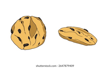 Biscoitos de gotas de chocolate desenhados à mão do vetor isolados no fundo branco. Biscoitos de gengibre. Ilustração desenhada à mão. Dia Nacional do Biscoito de Chip de Chocolate.