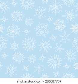 Vector hand drawn Christmas background. Snowflakes set. Seamless pattern.
