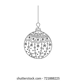 Vector hand drawn Christmas ball toy with thread. Christmas coloring page book 