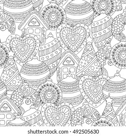 Vector hand drawn Christmas balls illustration for adult coloring book. Freehand sketch for adult anti stress coloring book page with doodle and zentangle elements.