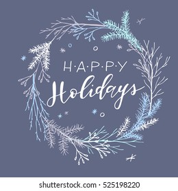 Vector hand drawn Christmas card. Elegant minimalist holiday card. Happy Holidays
