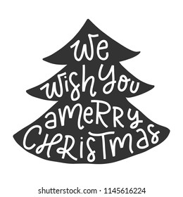 Vector hand drawn christmas decoration element - We wish you a merry christmas. Hand lettering greeting card