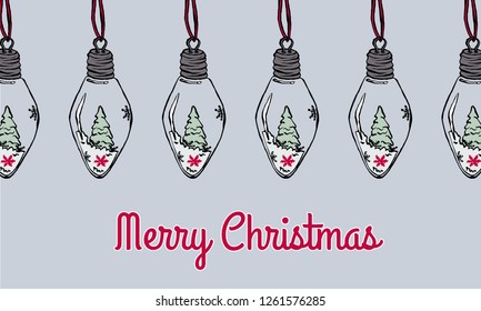 Vector hand drawn christmas decorations ink illustration. Sketched isolated new year hanging bulbs and garlands. 