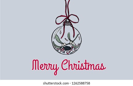 Vector hand drawn christmas decorations ink illustration. Sketched isolated new year hanging bulbs and garlands. 