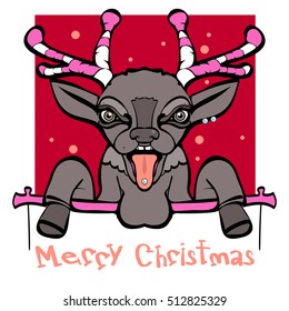 Vector hand drawn Christmas deer pierced card