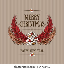 Vector hand drawn Christmas design with natural winter elements. Christmas greeting card design.