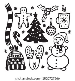 Vector hand drawn Christmas doodle set