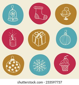 Vector hand drawn christmas doodle designg elements, fully editable eps 10 file with clipping mask 