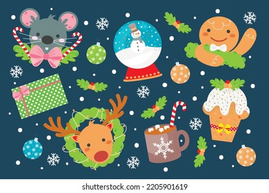 Vector con colección de elementos de navidad dibujada a mano