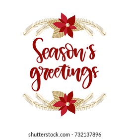 Vector hand drawn Christmas lettering - Season's greetings. Holiday greeting card template