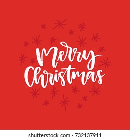 Vector hand drawn Christmas lettering - Merry Christmas. Holiday greeting card template