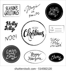 Vector hand drawn Christmas phrases. Christmas lettering set