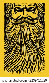 Vector hand drawn christmas santa claus face and beard in the style of lino print illustrations