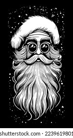 Vector hand drawn christmas santa claus in the style of lino print illustrations. Christmas vector illustration.