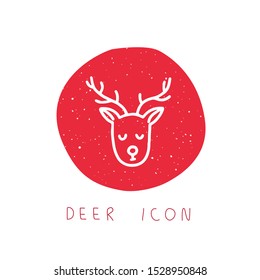 Vector hand drawn Christmas scandinavian deer icon for party, festival, blog, greeting card or logo. Minimalistic New Year and Christmas stories template