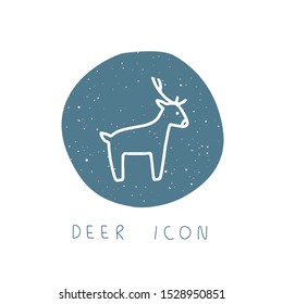 Vector hand drawn Christmas scandinavian deer icon for party, festival, blog, greeting card or logo. Minimalistic New Year and Christmas stories template