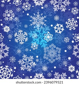 Vector hand drawn Christmas seamless pattern with snowflakes and stars on the gradient background