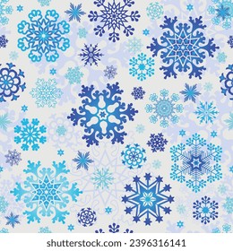 Vector hand drawn Christmas seamless pattern with gradient snowflakes and stars on white background	
